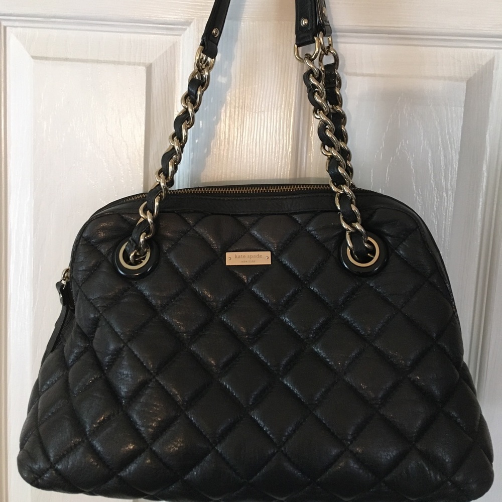 kate spade black quilted leather chain & leather strap purse
